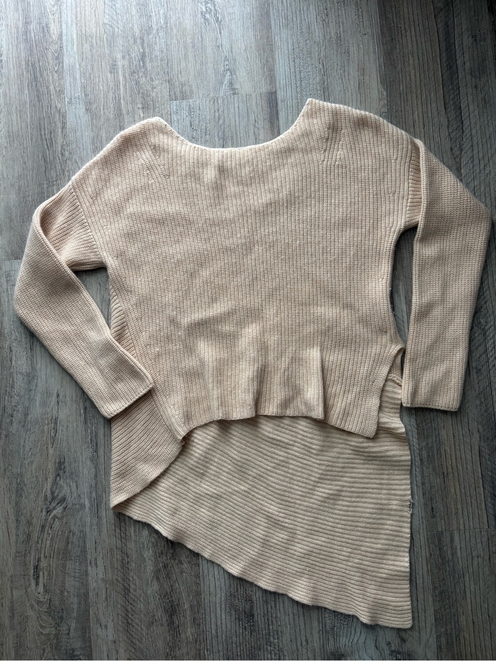 Neiman Marcus Cream Off-the-Shoulder Asymmetric Hem Sweater